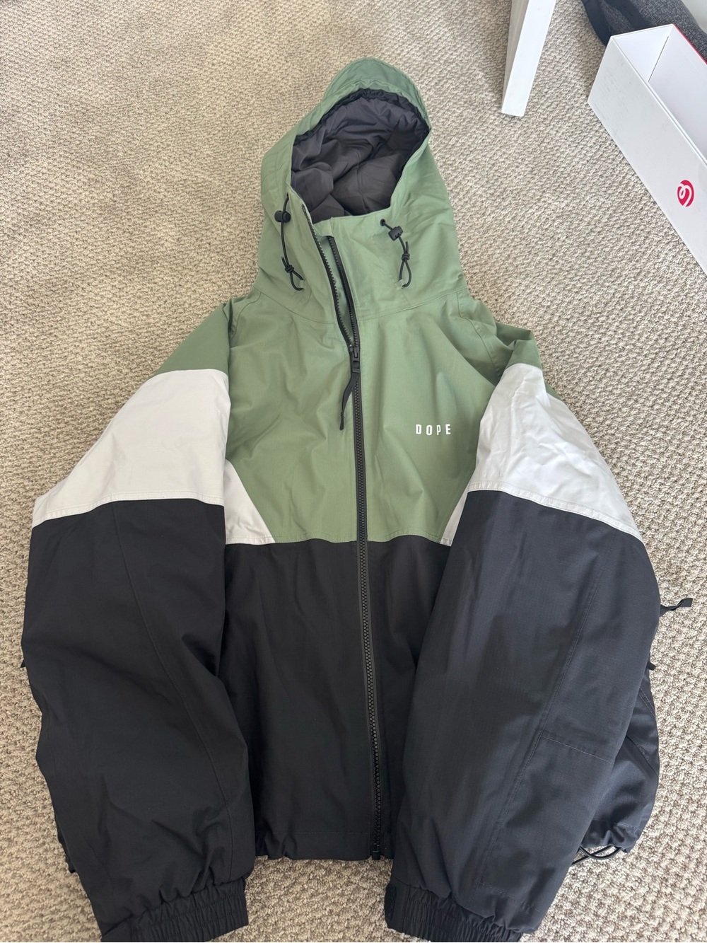 DOPE Olive, Black & White Colorblock Hooded Snow Jacket